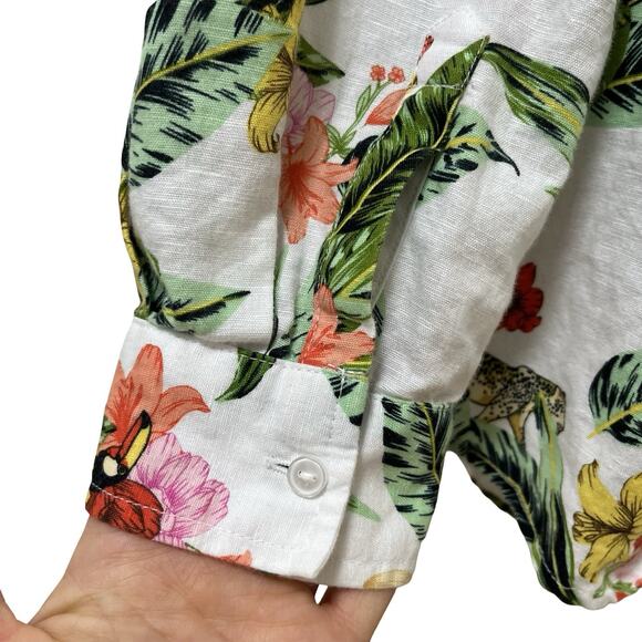 Charter Club Womens Linen Blend Button Up Top Size L Multicolor Beachy Tropical - Picture 5 of 7